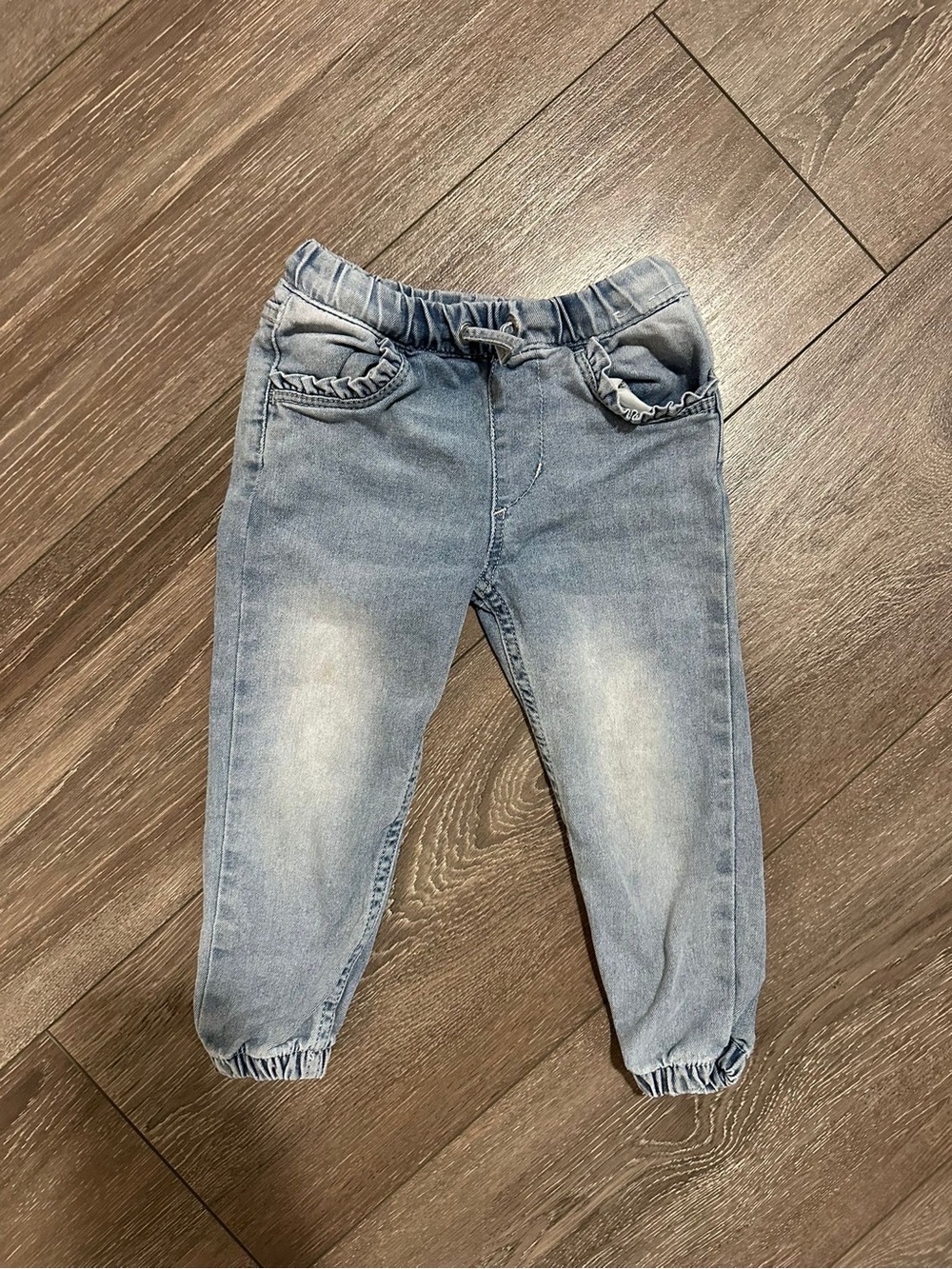 H&M Light Blue Girls' Elastic Waist Denim Jogger Pants